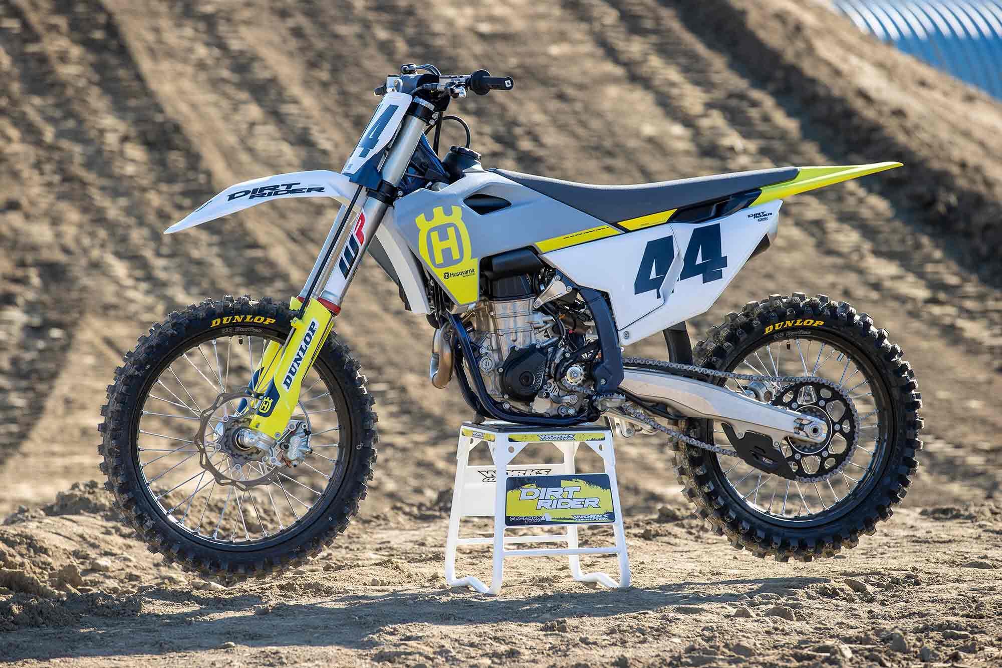 Husqvarna’s full-size motocross bikes gained weight over the previous-generation (2019–2022) models. The FC 450 weighs 240 pounds wet on the <i>Dirt Rider</i> scales, which is 5 pounds more than last year.