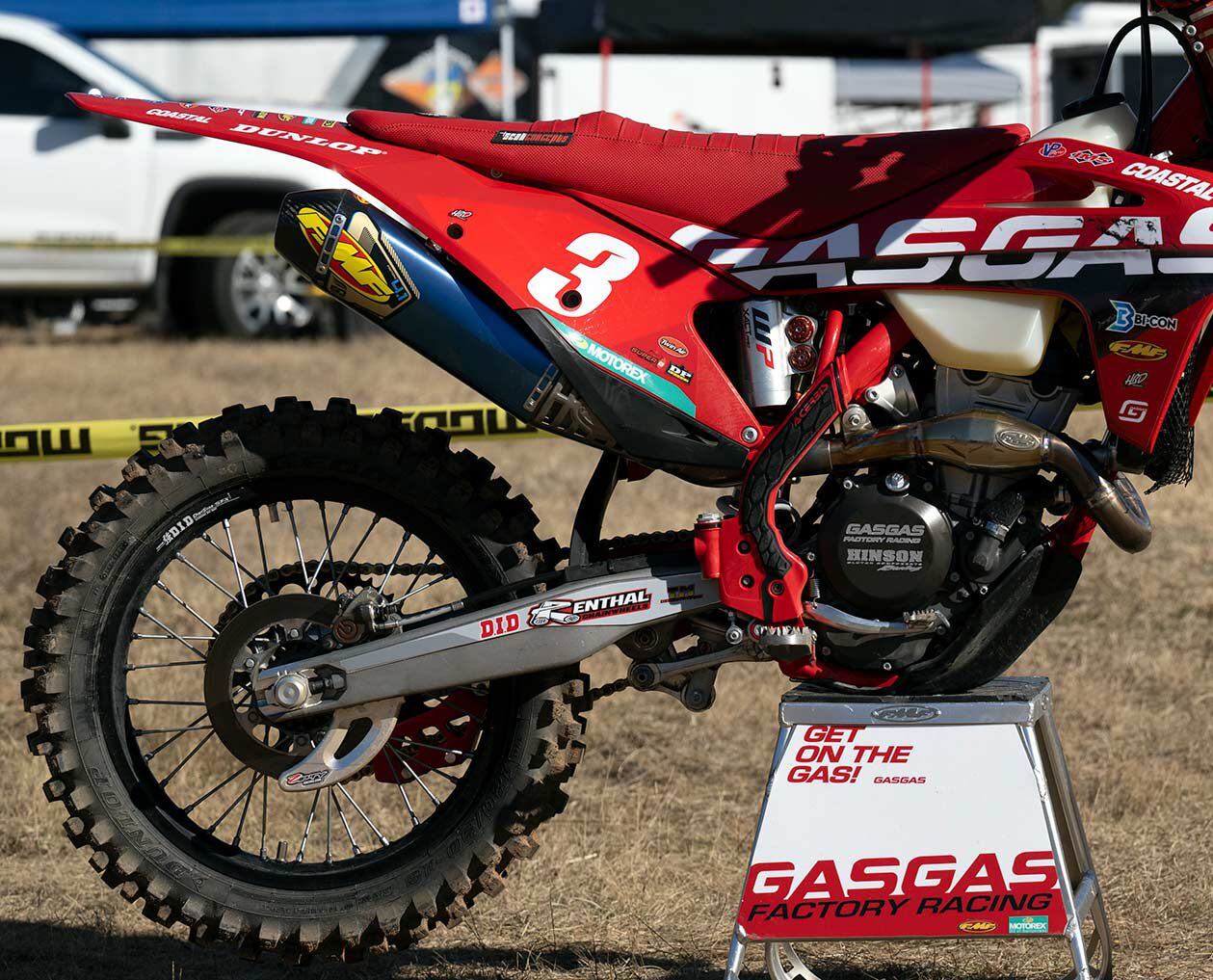 The FMF Factory 4.1 RCT system features some subtle livery on the muffler commemorating the SoCal exhaust manufacturer’s half-century in business.