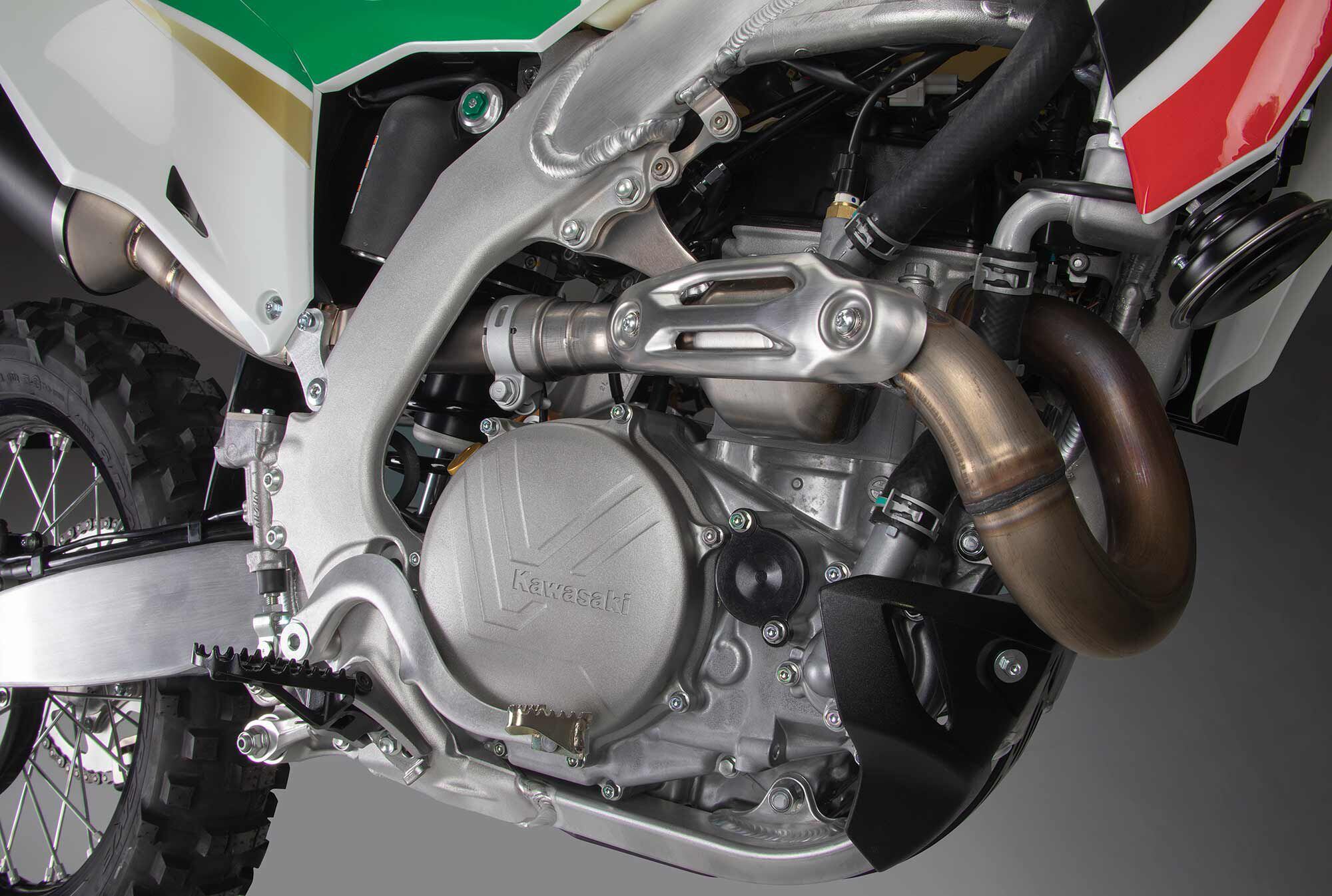 Yep, Bimota even kept the Kawasaki branding on the engine.