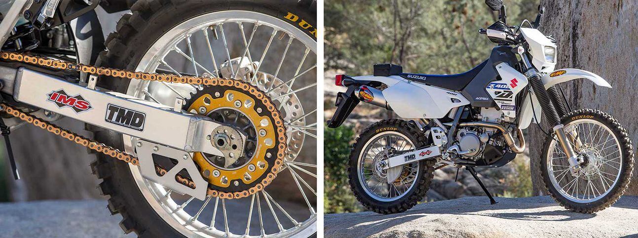 The final touches of the build were done with the help of Jay Clark. He hooked us up with a Supersprox Stealth rear sprocket, Supersprox O-ring chain, and Dunlop D606 tires.