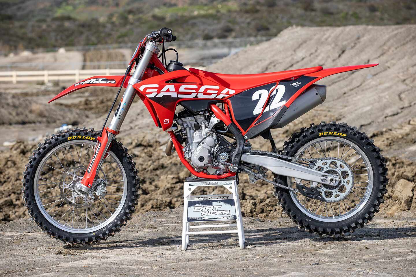 GasGas and Honda share the bragging rights of having the lightest 250 four-stroke motocross bike in 2023. The two red machines weigh 231 pounds on the <i>Dirt Rider</i> automotive scales.