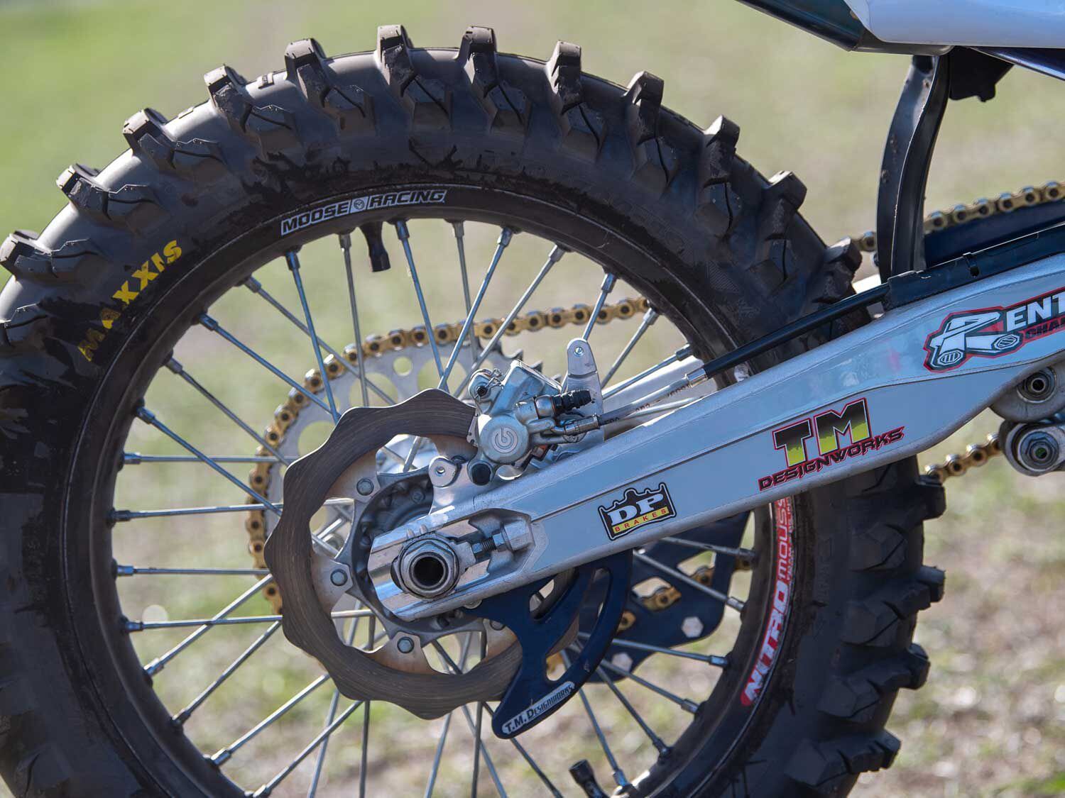 The brake calipers are stock and the rotors are the standard sizes, but are solid units.