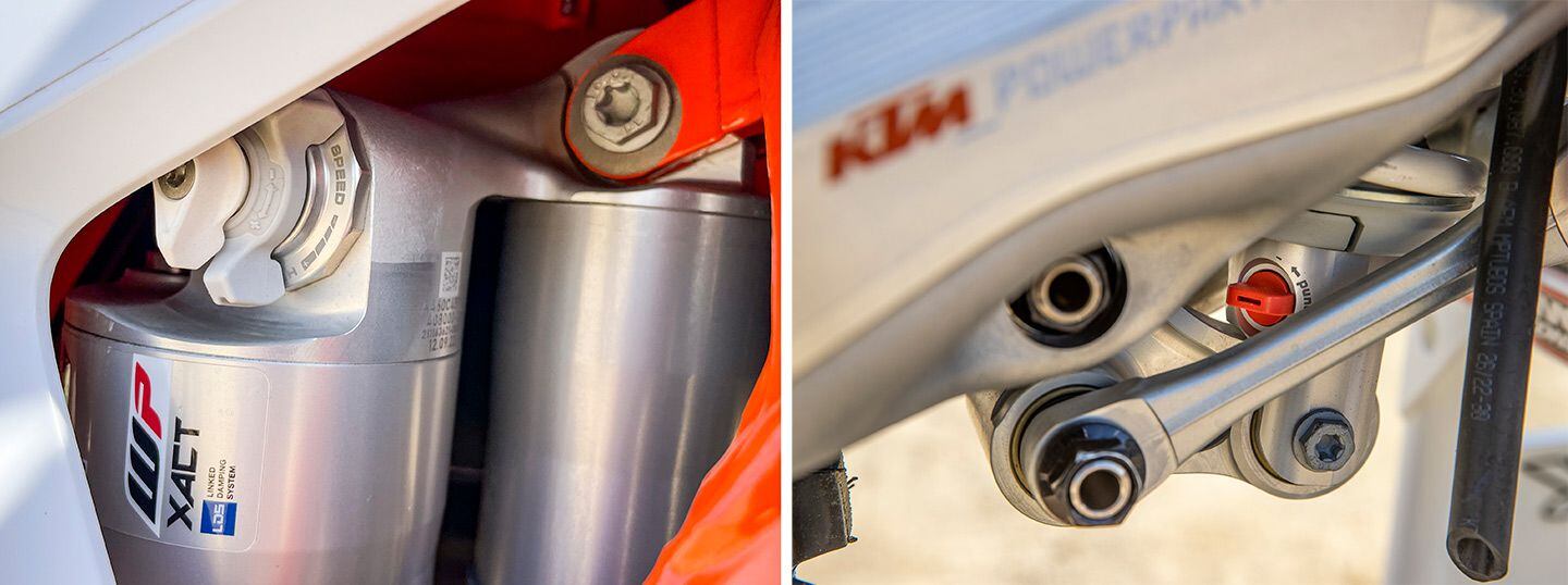 Toolless shock damping adjusters first made an appearance on the 450 SX-F Factory Edition last year, and are now a staple on KTM’s full-size motocross and cross-country models.