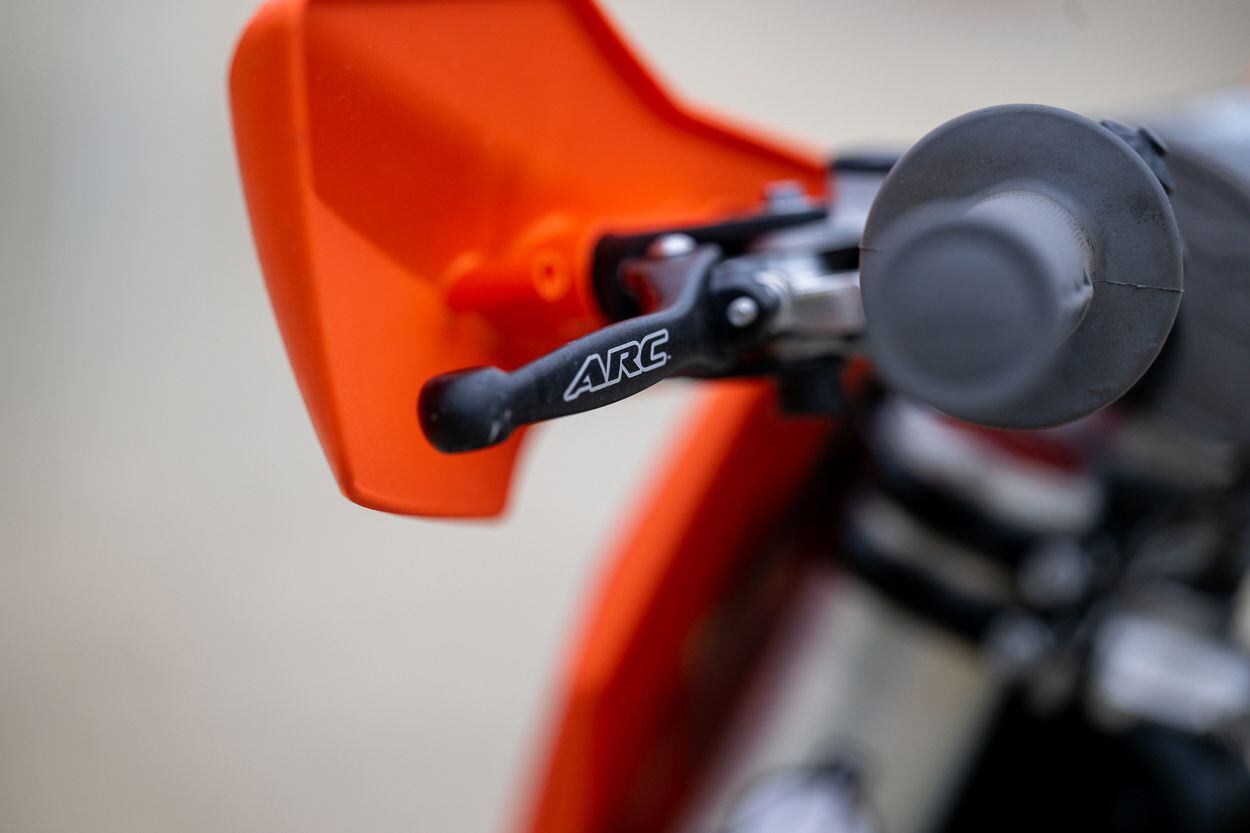 While some riders use ARC’s composite levers, Jacobs prefers the SoCal company’s aluminum units.