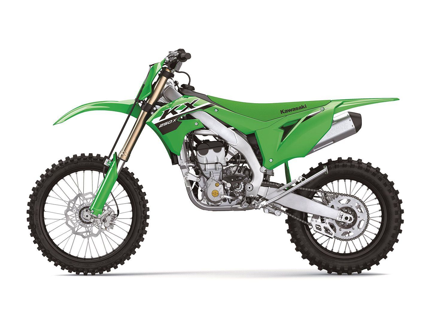 Radiator shroud graphics and fork guard color are the only differences between the 2023 and 2024 Kawasaki KX250X. This year, Team Green’s quarter-liter off-road competition model retails for $8,899.