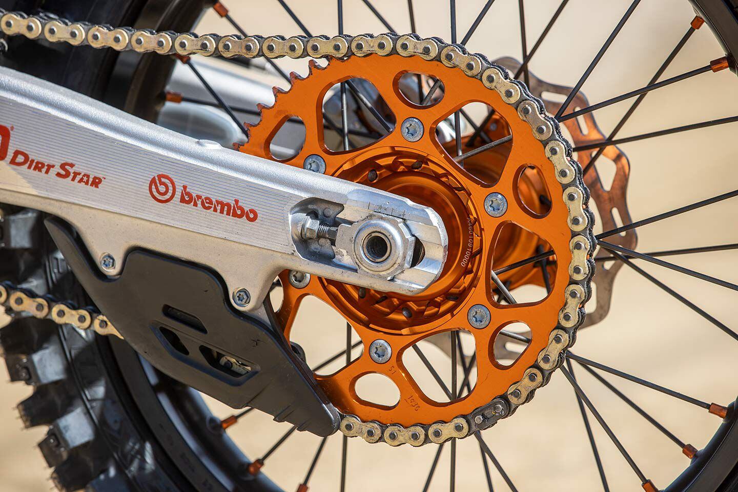 Rear sprocket is anodized orange as well, of course. Gearing remains identical to the standard model at 13/51.