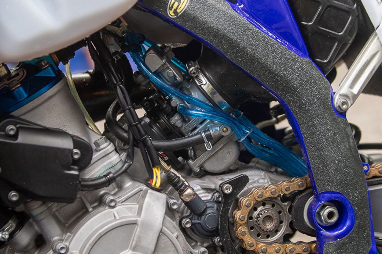 The stock Keihin carburetor and an S3 cylinder head give Richelderfer a certain amount of adjustability at the races. The head has inserts that allow the tuner to raise or lower the compression.