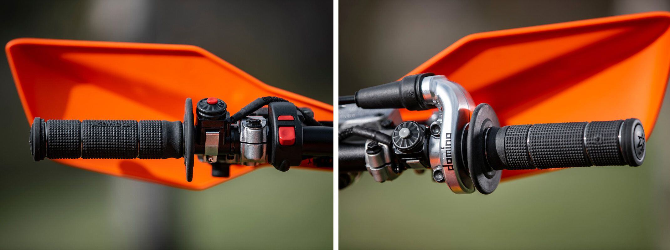 Although Lettenbichler’s machine uses a separate kill switch on the left and electric start button on the right, we expect the production models to have a combined engine start/stop switch on the right side of the handlebar.