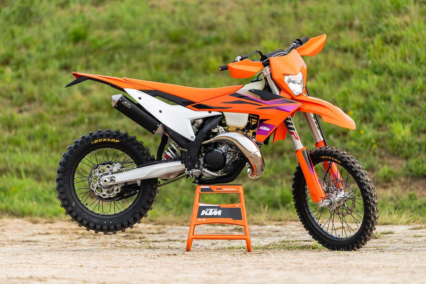 The KTM 150 XC-W is an all-new bike for 2024 with a touch of retro purple in its color scheme.