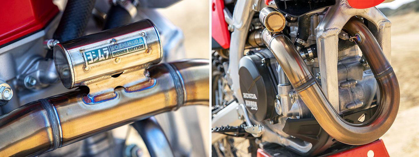 Another Works Edition proprietary part is the Yoshimura stainless steel header with resonance chamber. The longer sweep design and clean lines make this one sweet-looking piece.