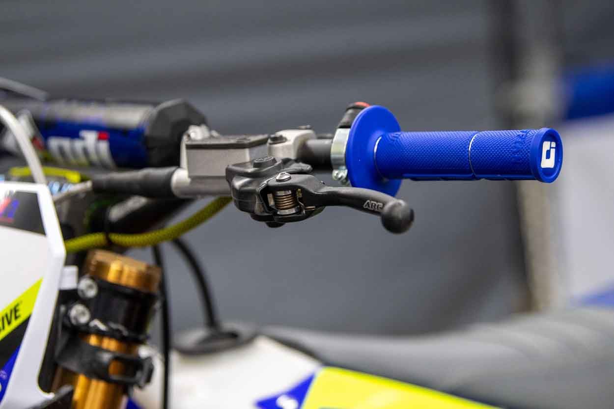In the controls department, Webb prefers ODI’s CFT Podium MX handlebar in the KTM 16-18 bend with ARC folding levers and soft ODI grips. The front brake and clutch master cylinders are stock Brembo items.