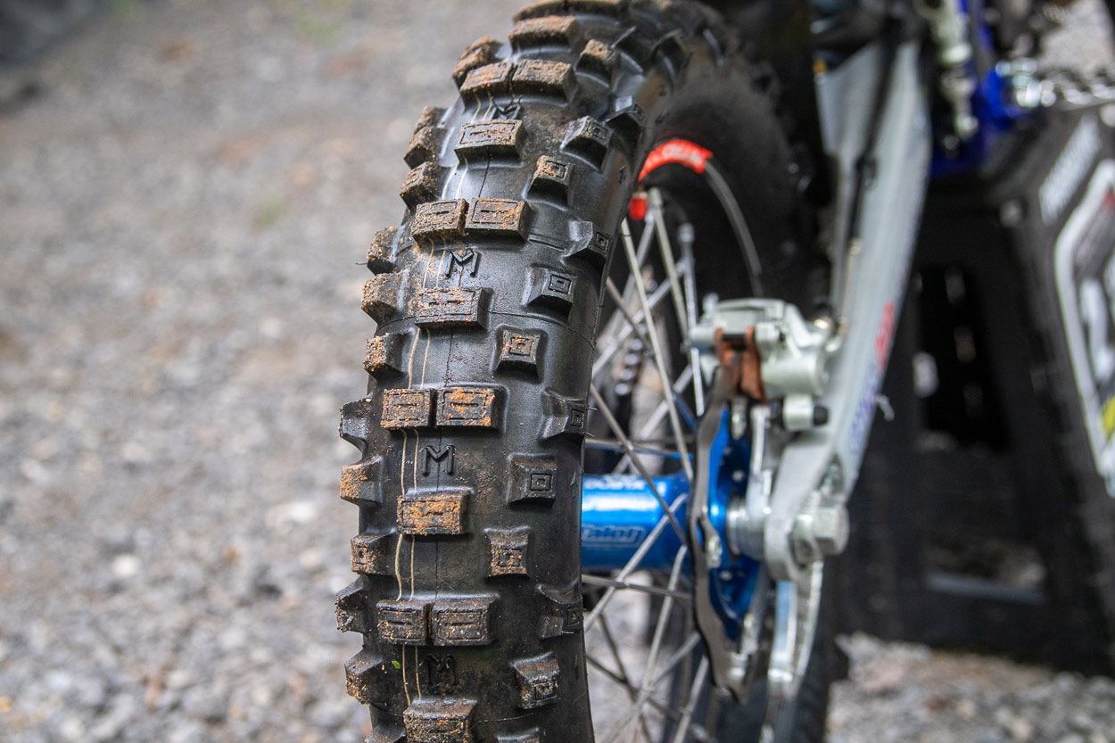 Webb was running a Michelin Extreme tire on the rear, which is no longer in production. The team is also experimenting with using a small tube between the rim and the mousse to keep the rear tire from coming off the rim due to the low pressure they run for slippery rocks.
