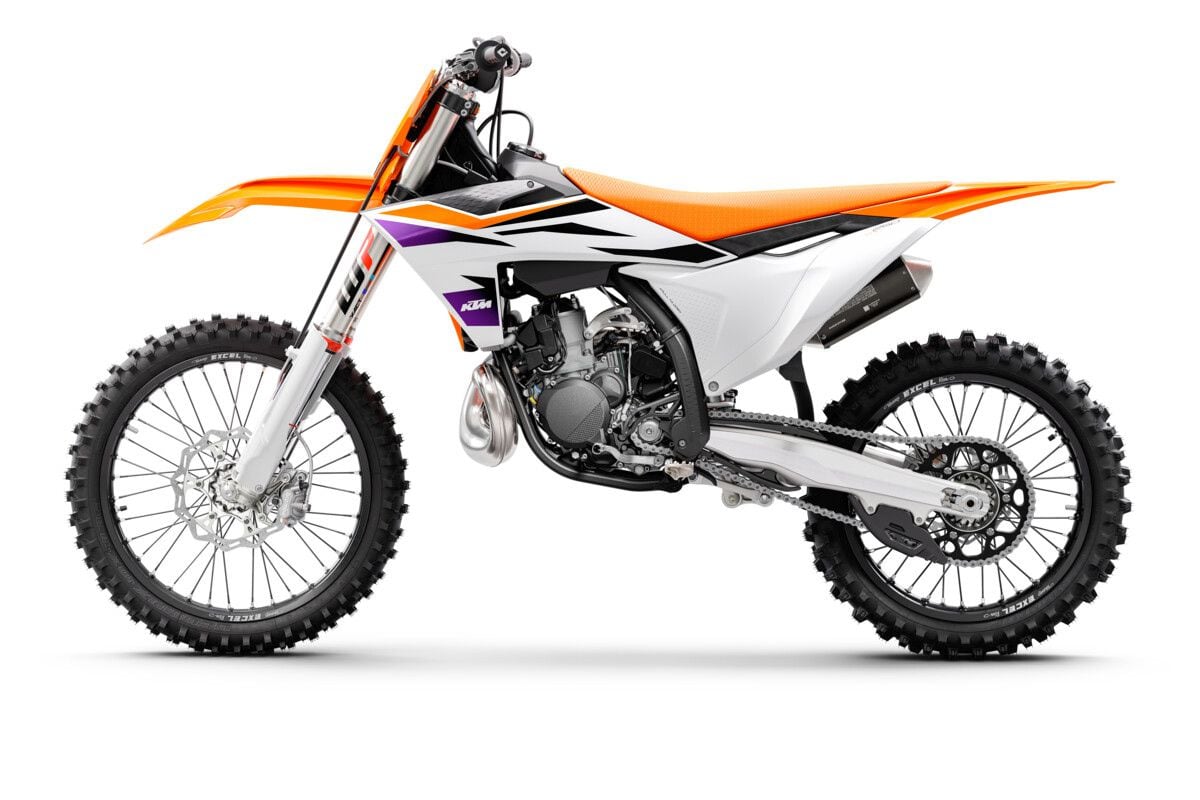 All-new last year, KTM’s MY24 full-size motocross bikes feature updated suspension settings and retro-inspired graphics.