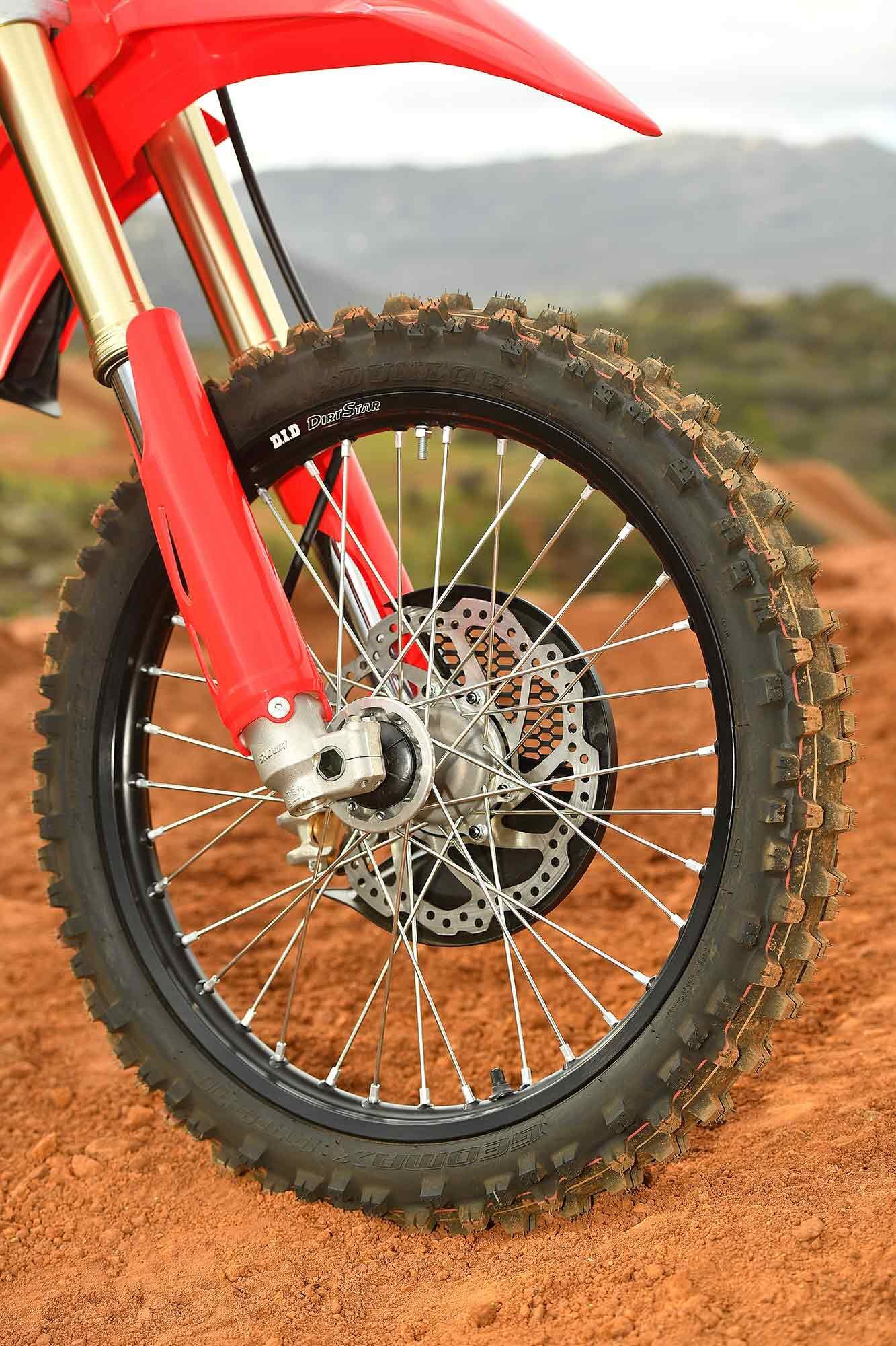 A 260mm front brake rotor really stops the lightweight CRF450RX in a hurry. Honda has always had great brakes, with solid modulation and an accurate feel. 2023 brings more of the same for potential Red Riders.