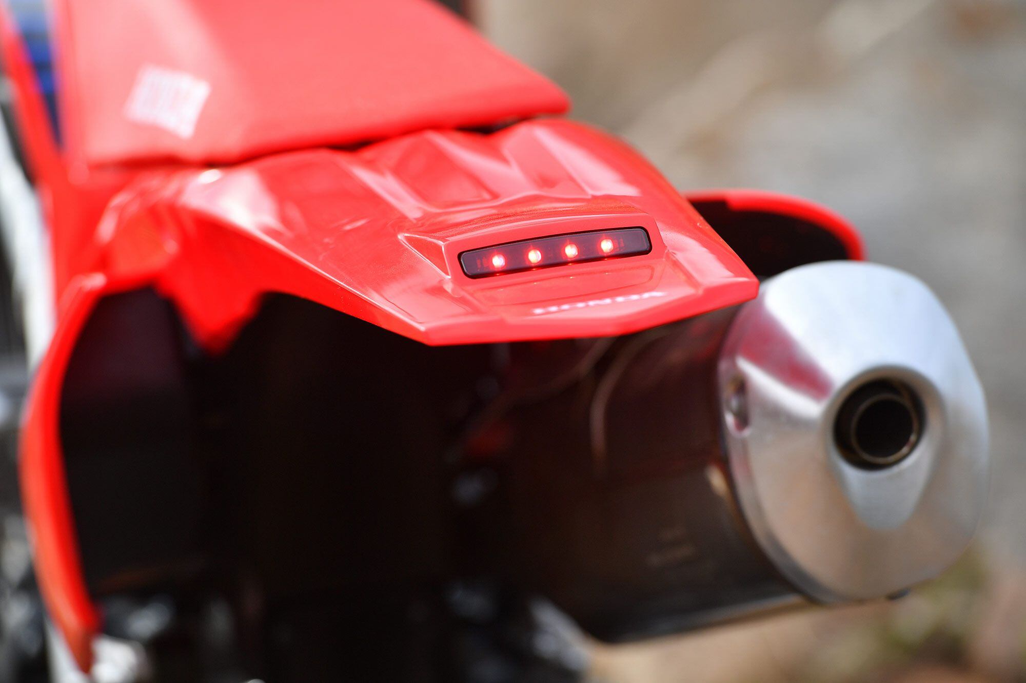 LED taillight in action. With a halogen headlight up front, only the CRF450X and CRF450RL are truly night-worthy.
