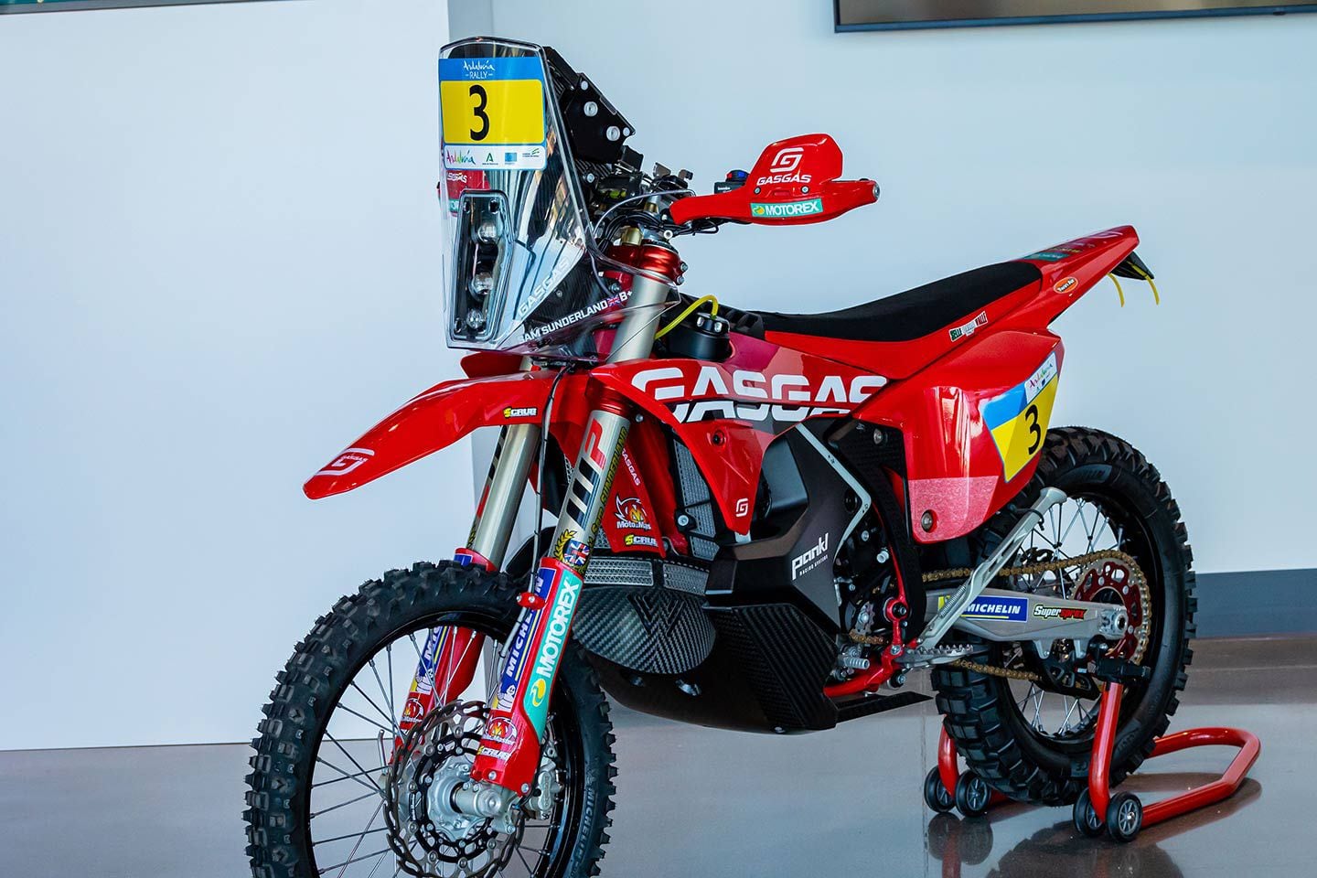 There aren’t just supercross and motocross bikes in the lobby. Sam Sunderland’s GasGas RX 450F rally racer is incredibly trick.