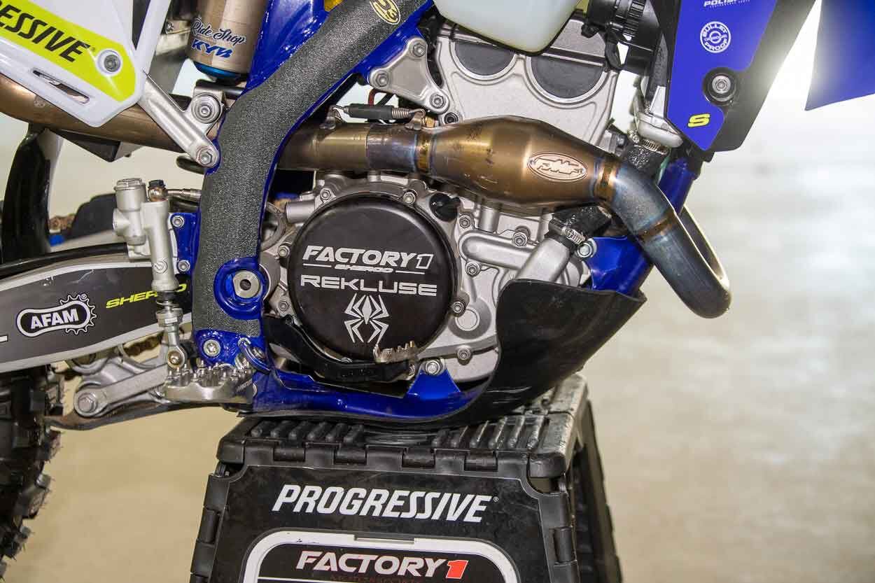 FactoryOne Sherco tested with FMF to come up with a longer header pipe for increased bottom-end power.