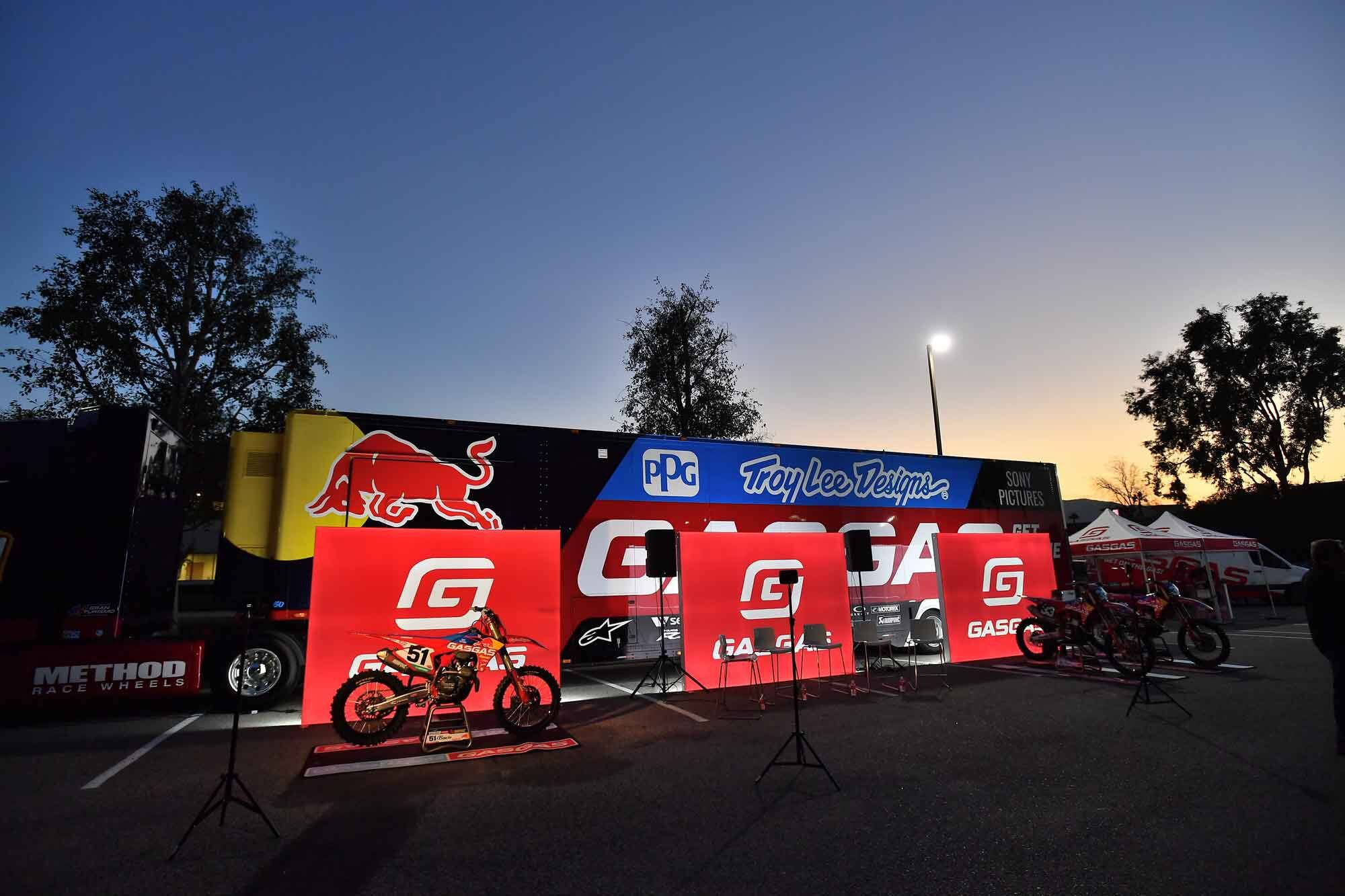 The Troy Lee Designs/Red Bull/GasGas Factory Racing rig will be unmistakable rolling down the road or set up at races. The team introduction was open to the public and quite a bit different than the usual media-only intro.