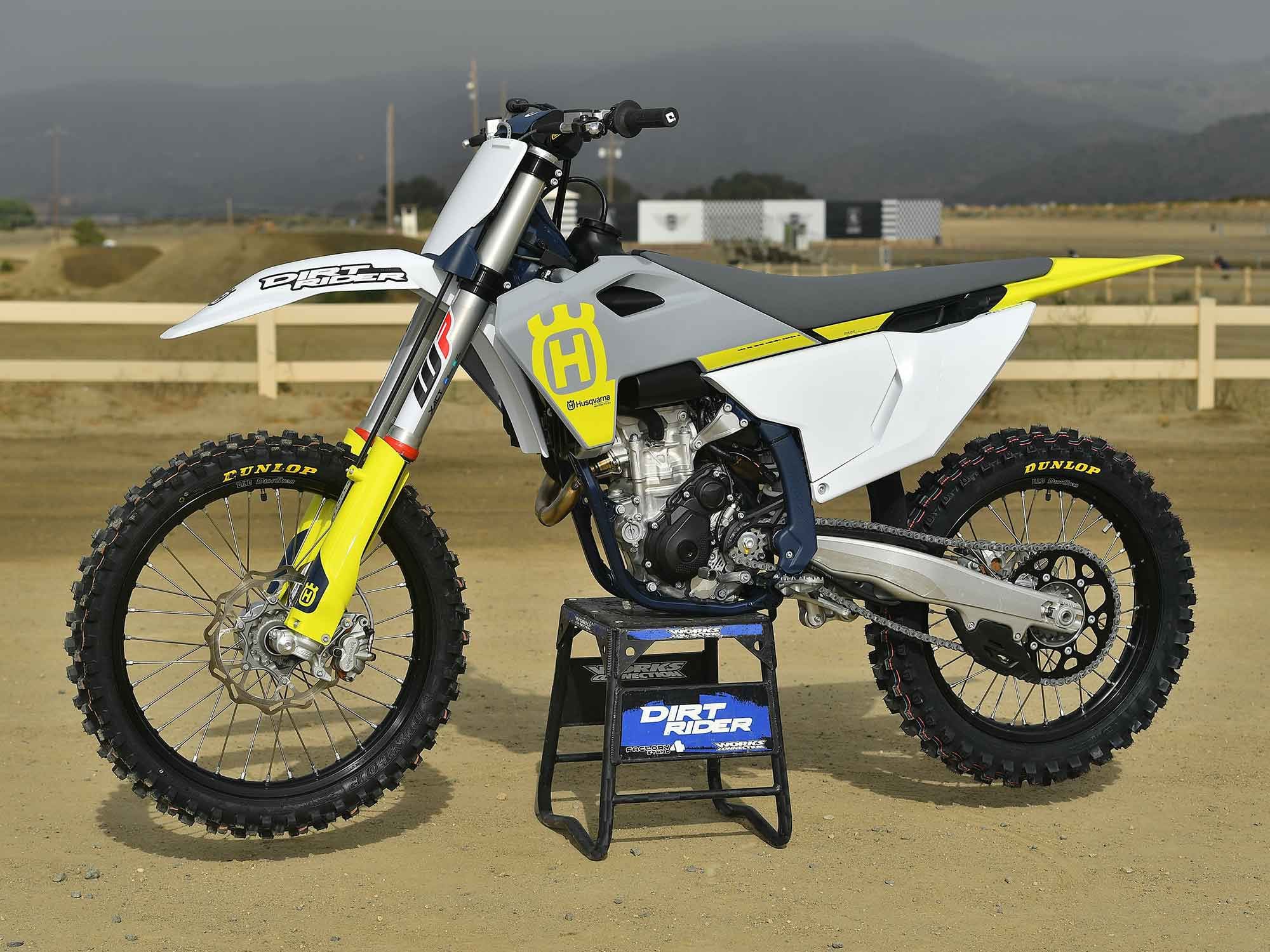 According to Husqvarna, its all-new 250 four-stroke motocross bike weighs 223 pounds without fuel in the 1.9-gallon tank.