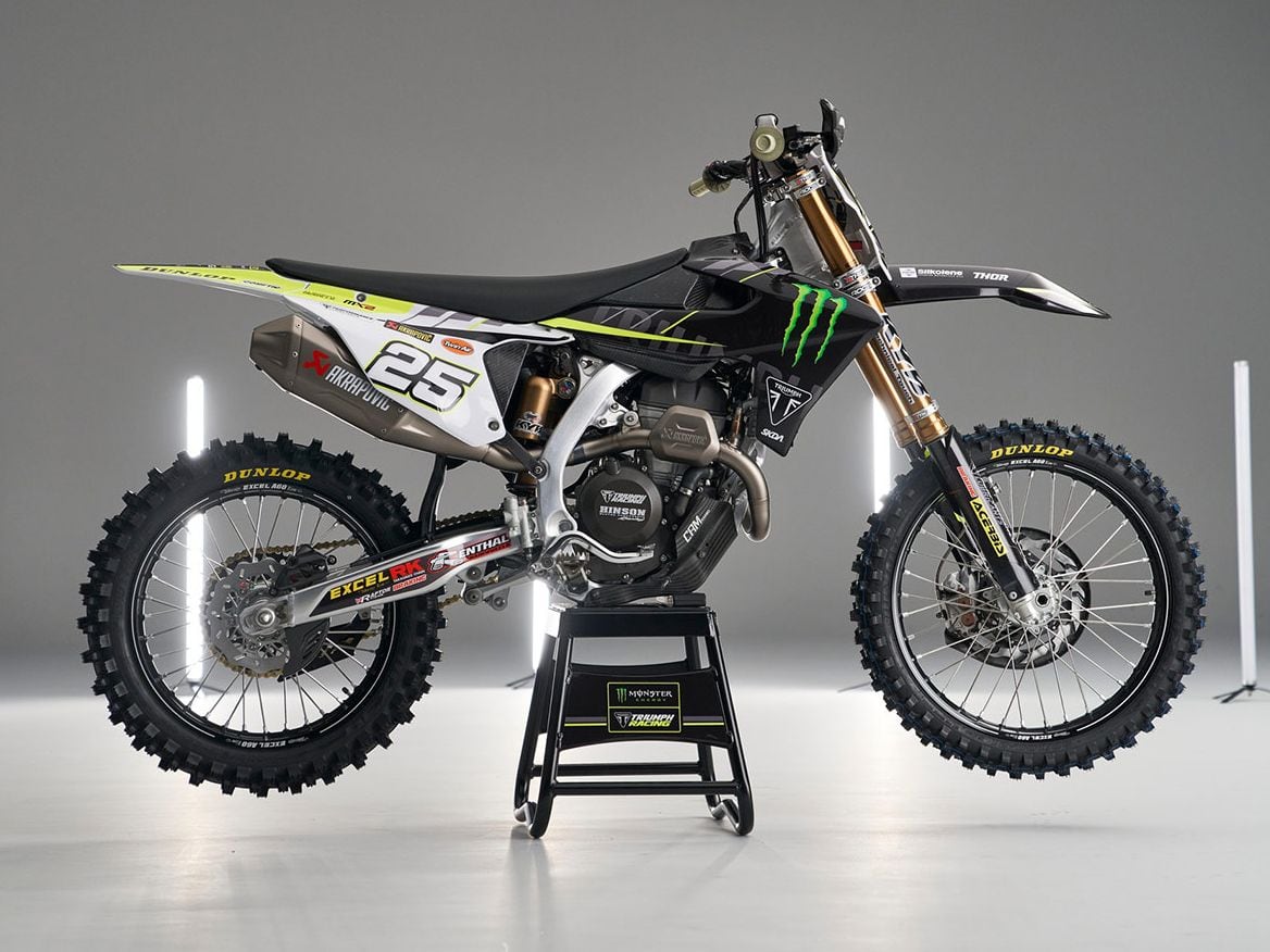 monster energy triumph racing dirt bike 2024 monster energy triumph racing mx2 team tf250x first look