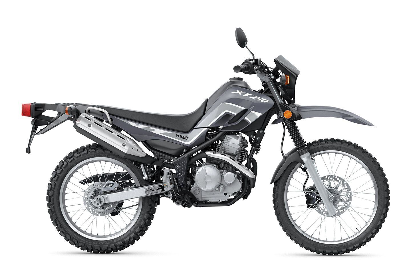 The XT250 holds fuel in a 2.5-gallon (2.2 for California models) tank. Yamaha claims the 249cc engine has a fuel economy of 76 mpg.