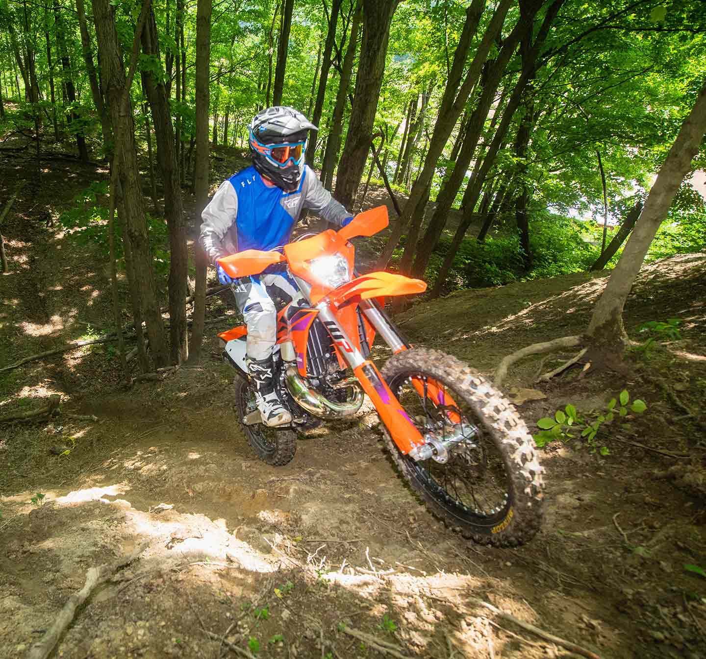 Deceivingly fast and with a surprising amount of torque, the 150 XC-W can climb most of the same hills as big-bore bikes.