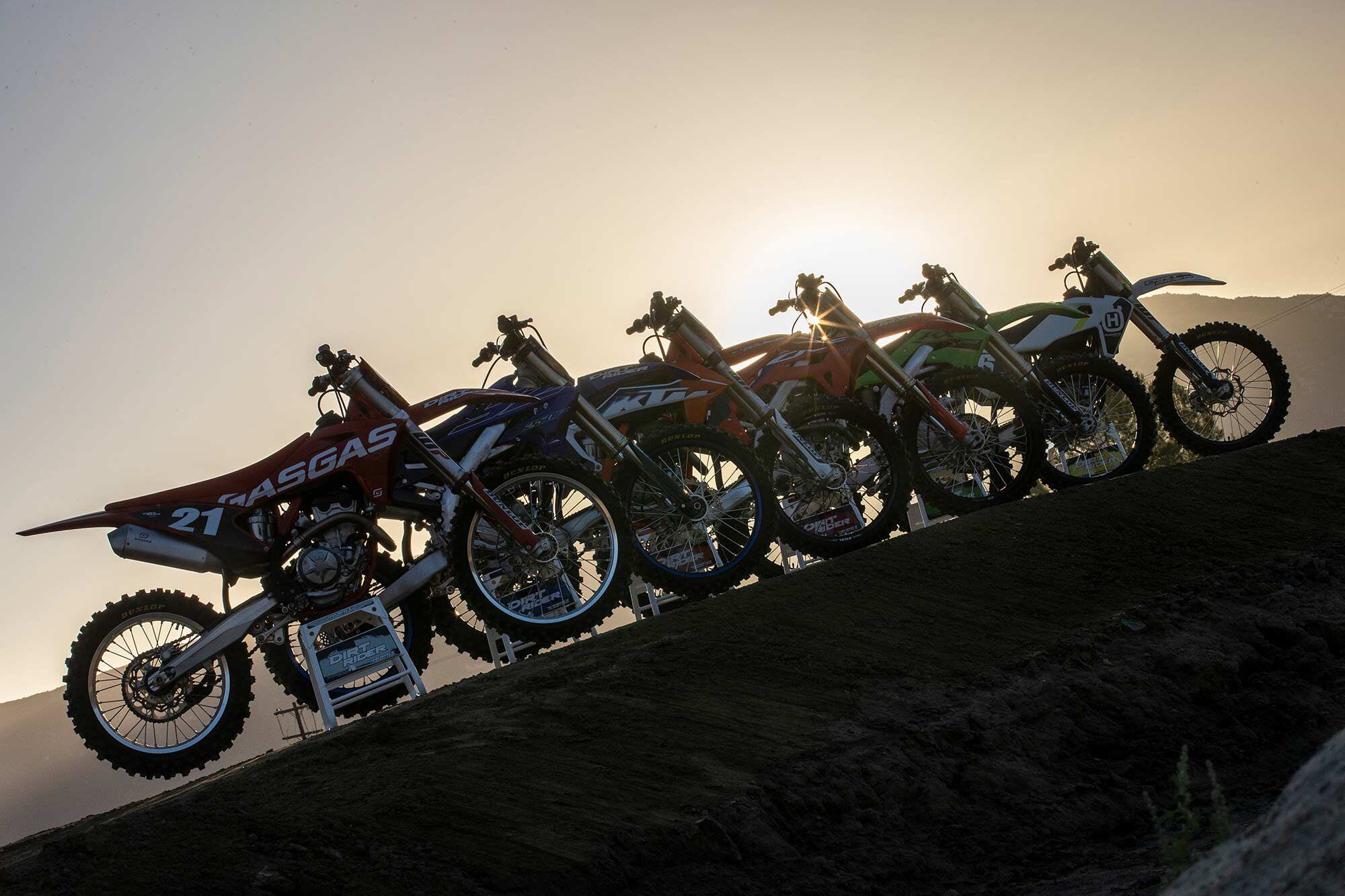Bike stands for the six motorcycles were supplied by Works Connection. Fox Raceway provided the backdrop for all static and action shots.