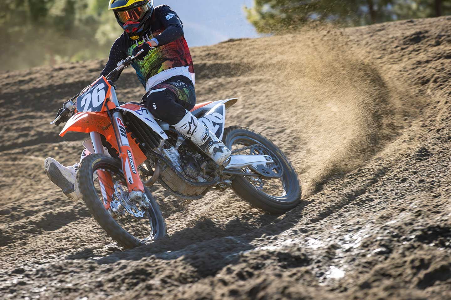 “The 250 SX-F is snappy off the bottom when riding around, but not as much so on the track. Its QS feature is cool and comes in handy when blasting up Glen Helen’s long start straightaway.” <i>—Ty Cullins</i>