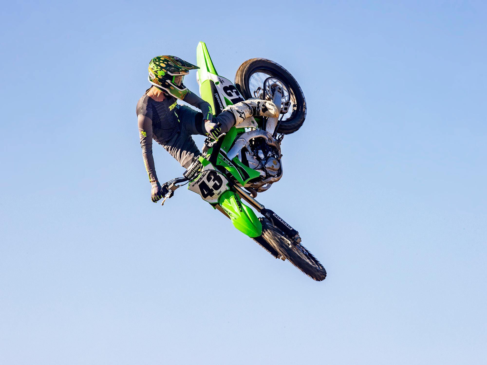 “The Kawasaki KX450 is just a solid package. Its flaws are relatively easy fixes, with an ARC front brake lever being at the top of the list. The 250mm rear rotor is a buzzkill seeing as the KX250 comes equipped with the tried-and-true 240mm size, but it isn’t a deal breaker.” <i>—Casey Casper</i>